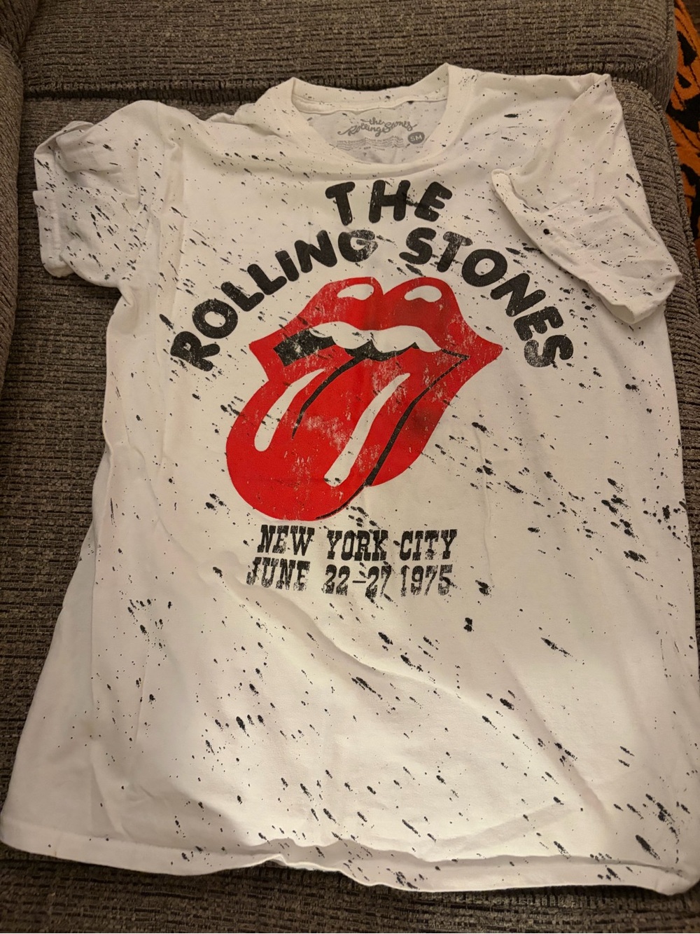 the Rolling Stones White Kids Tee with Red Tongue Graphic
